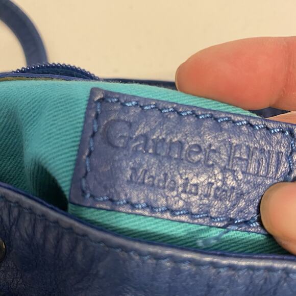 Garnett Hill Blue Leather Tote Purse Italy Made Zip Front Shoulder Strap Medium - Picture 3 of 11